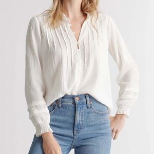 Quince Organic Textured Cotton Peasant Blouse